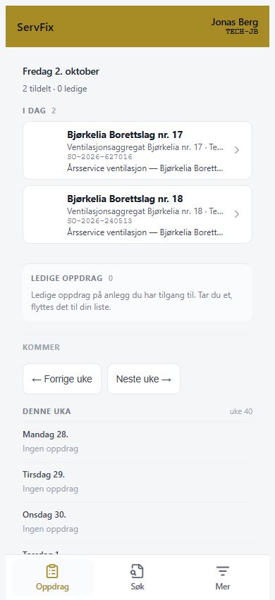 Oppdragskortet for serviceordren før det åpnes.