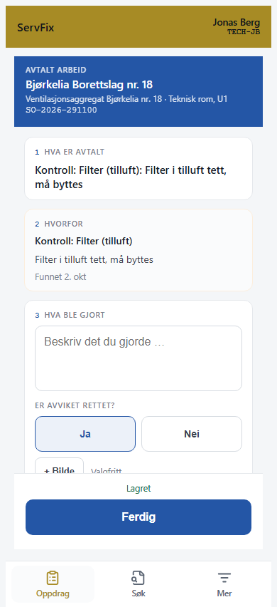 Avtalt arbeid med Ja valgt og Ferdig tilgjengelig.