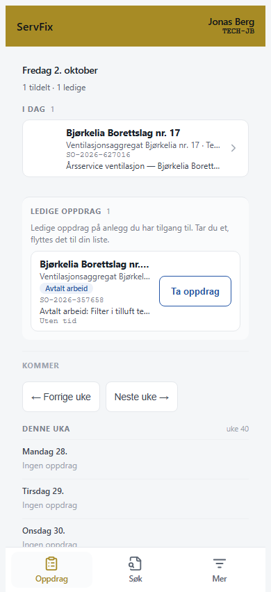 Den ledige arbeidsordren før Ta oppdrag.