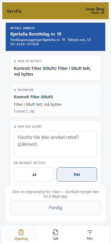 Arbeidsbeskrivelsen for Avtalt arbeid med Nei valgt og begrunnelse påkrevd.